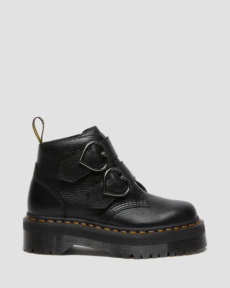 Botas Plataforma Dr Martens Devon Heart Cuero Mujer Negros | MX 542JPQ